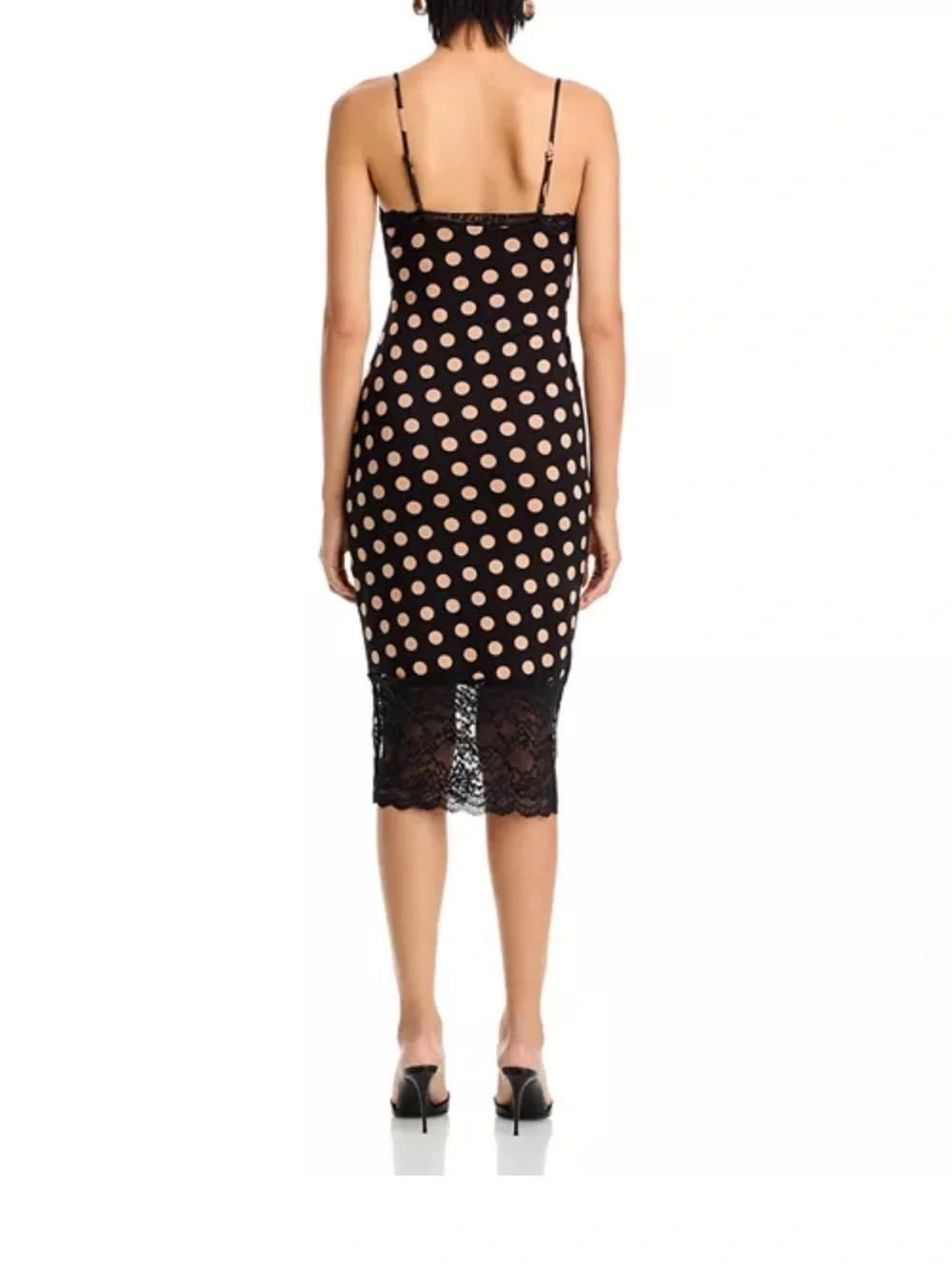 AFRM Josette Dress, Polka Dot Cutout Lace Midi Dress - Black & Nude